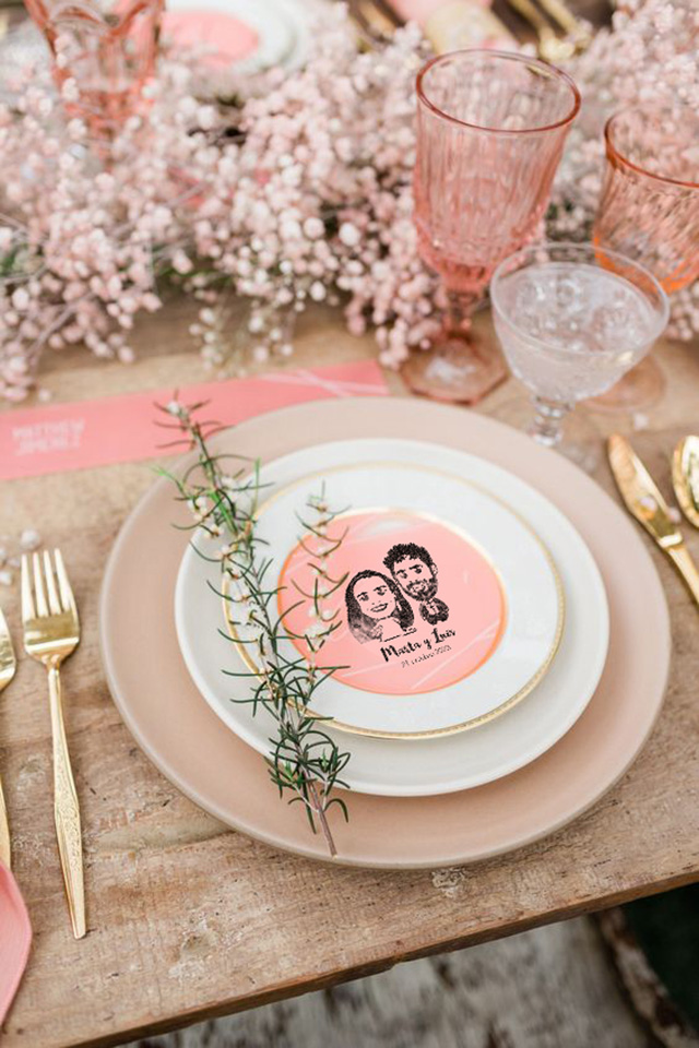 mesa de boda tonos rosa